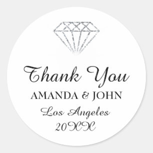 Diamond Name Wedding Bridal Sweet16th White Ronde Sticker