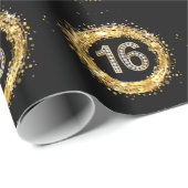 Diamond Number 16 Glitter Bling Confetti | goud Cadeaupapier (Rol Hoek)