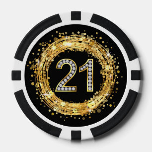 Diamond Number 21 Glitter Bling Confetti   goud Pokerchips