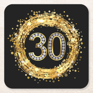 Diamond Number 30 Glitter Bling Confetti | goud Kartonnen Onderzetters