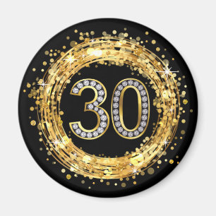Diamond Number 30 Glitter Bling Confetti   goud Magneet