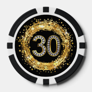 Diamond Number 30 Glitter Bling Confetti   goud Pokerchips