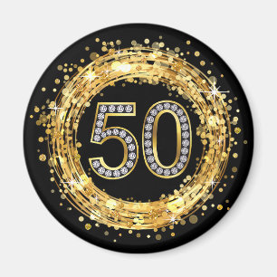 Diamond Number 50 Glitter Bling Confetti   goud Magneet