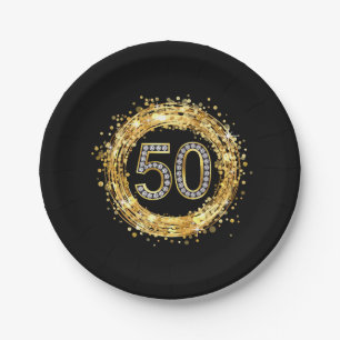Diamond Number 50 Glitter Bling Confetti   goud Papieren Bordje