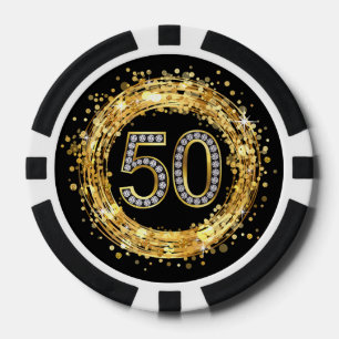 Diamond Number 50 Glitter Bling Confetti   goud Pokerchips