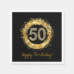 Diamond Number 50 Glitter Bling Confetti goud Servet