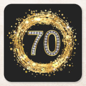 Diamond Number 70 Glitter Bling Confetti | goud Kartonnen Onderzetters (Voorkant)