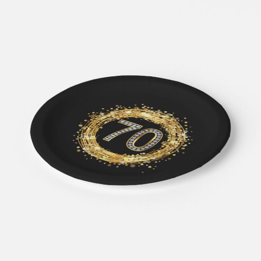 Diamond Number 70 Glitter Bling Confetti | goud Papieren Bordje (Gekanteld)