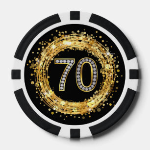 Diamond Number 70 Glitter Bling Confetti   goud Pokerchips