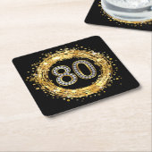 Diamond Number 80 Glitter Bling Confetti | goud Kartonnen Onderzetters (Schuin)