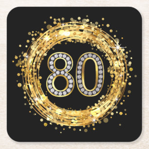 Diamond Number 80 Glitter Bling Confetti   goud Kartonnen Onderzetters