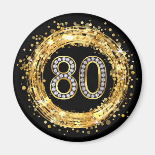 Diamond Number 80 Glitter Bling Confetti   goud Magneet