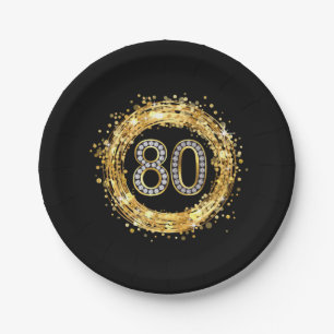 Diamond Number 80 Glitter Bling Confetti   goud Papieren Bordje