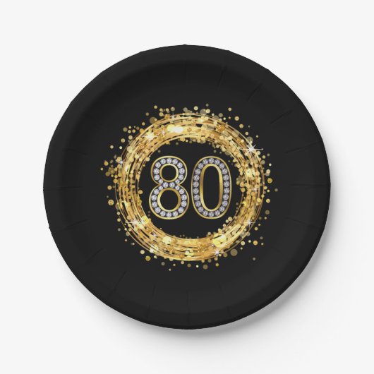 Diamond Number 80 Glitter Bling Confetti | goud Papieren Bordje (Voorkant)