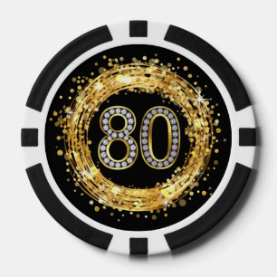 Diamond Number 80 Glitter Bling Confetti   goud Pokerchips