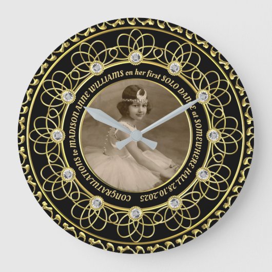 Diamond Numbers Foto Gold Commemorative Black Grote Klok (Voorkant)