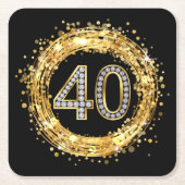 Diamond nummer 40 Glitter Bling Confetti | goud Kartonnen Onderzetters (Voorkant)