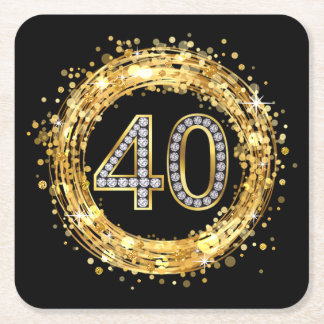 Diamond nummer 40 Glitter Bling Confetti | goud Kartonnen Onderzetters
