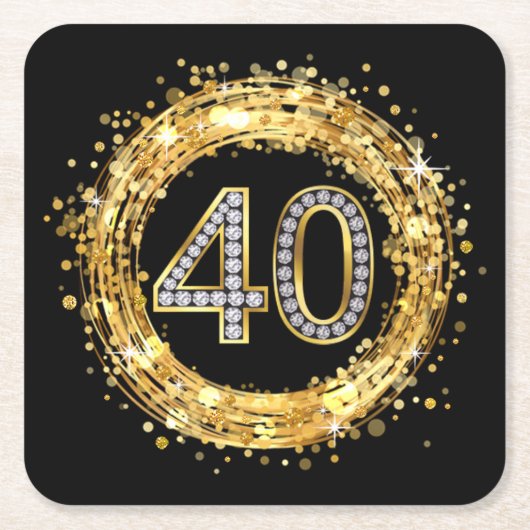 Diamond nummer 40 Glitter Bling Confetti | goud Kartonnen Onderzetters (Voorkant)