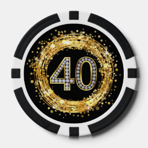 Diamond nummer 40 Glitter Bling Confetti   goud Pokerchips