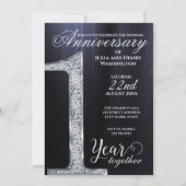 Diamond One Year Together Silver Grey Anniversary Kaart (Voorkant)