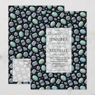 Diamond + Opalen Formeel   Luxe QR Code Trouwen Kaart