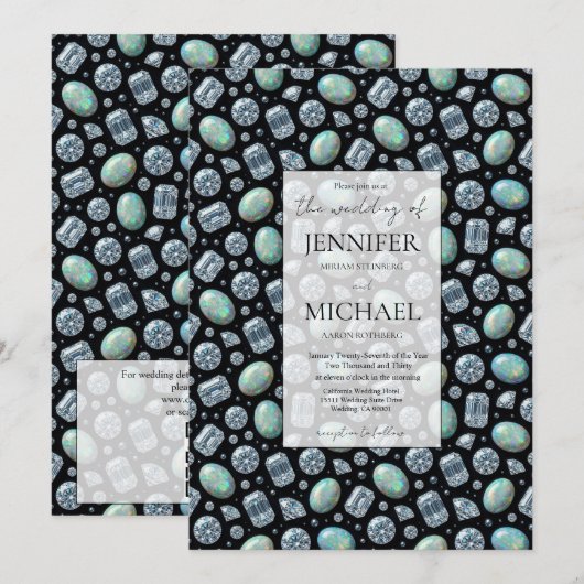 Diamond + Opalen Formeel | Luxe QR Code Trouwen Kaart (Voorkant / Achterkant)