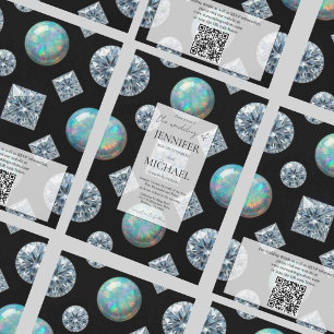 Diamond + Opalen Formeel   Luxe QR Code Trouwen Kaart