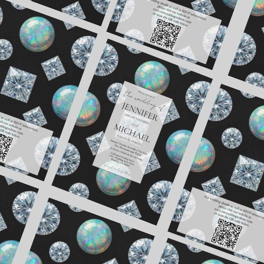 Diamond + Opalen Formeel | Luxe QR Code Trouwen Kaart