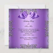 Diamond Paars Bow Silver Elegant Birthday Party 2 Kaart (Achterkant)