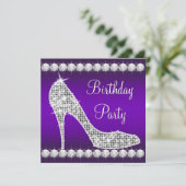 Diamond Paarse High Heel Shoe Verjaardagsfeest Kaart (Staand voorkant)