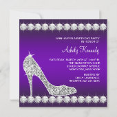 Diamond Paarse High Heel Shoe Verjaardagsfeest Kaart (Achterkant)