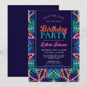 Diamond Parels Aqua Blue Boho Vibe Verjaardagsfees Kaart (Voorkant / Achterkant)