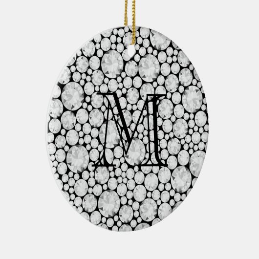 Diamond Pareltjes Monogram Initiaal Black Elegant Keramisch Ornament (Rechts)