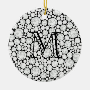 Diamond Pareltjes Monogram Initiaal Black Elegant Keramisch Ornament