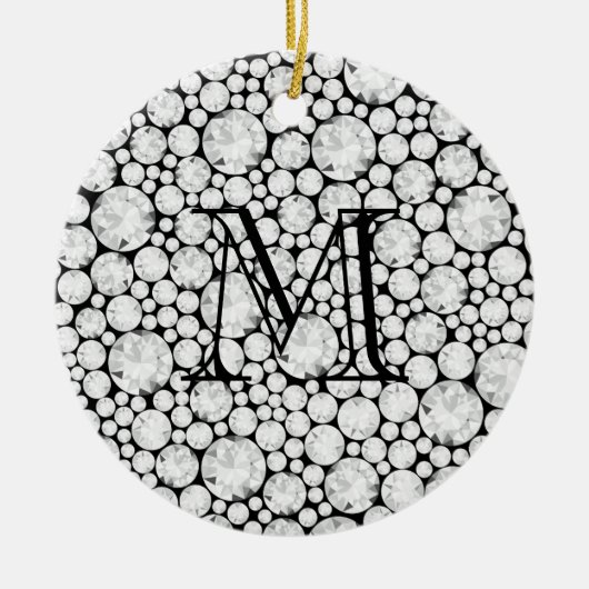 Diamond Pareltjes Monogram Initiaal Black Elegant Keramisch Ornament (Voorkant)