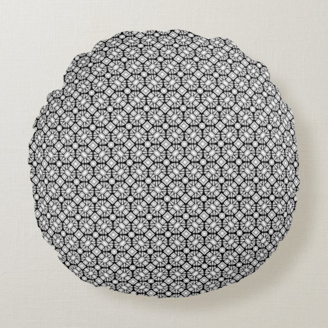 Diamond Pareltjes Pattern Black and White Rond Kussen (Voorkant)