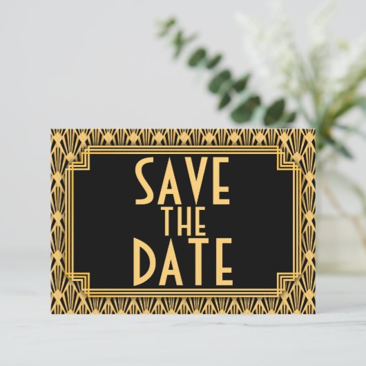 Diamond Pattern Art Deco Bruiloft Sla de datum op Save The Date (Staand voorkant)