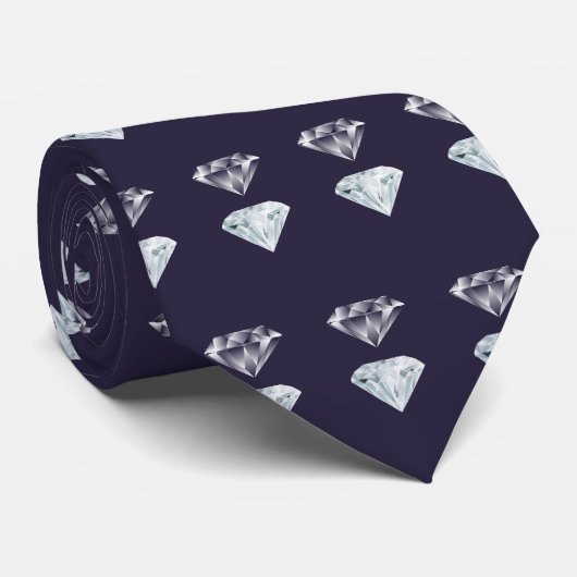 Diamond Pattern Bling Navy Blue Luxury Elegant Nec Stropdas (Opgerold)