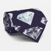 Diamond Pattern Bling Navy Blue Luxury Elegant Nec Stropdas (Opgerold)