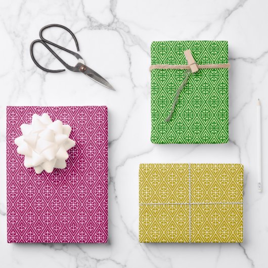 Diamond Pattern, Burgundy, Green en Gold Inpakpapier Vel (Voorkant)