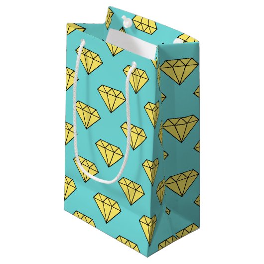 Diamond Pattern - Geel & Turquoise Klein Cadeauzakje (Voorkant Gekanteld)