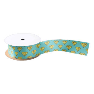 Diamond Pattern - Geel & Turquoise Satijnen Lint