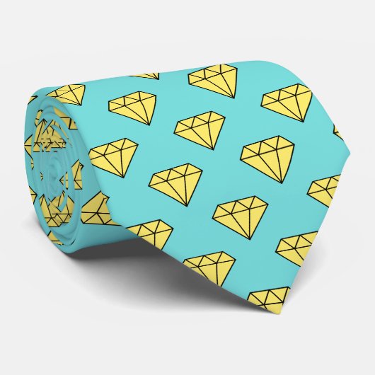 Diamond Pattern - Geel & Turquoise Stropdas (Opgerold)