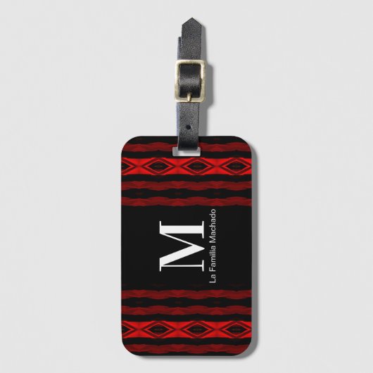Diamond Pattern Vertical Stripe Red Monogram Bagagelabel (Voorkant (verticaal))