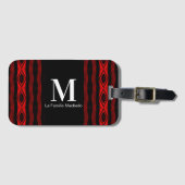 Diamond Pattern Vertical Stripe Red Monogram Bagagelabel (Voorkant (horizontaal))