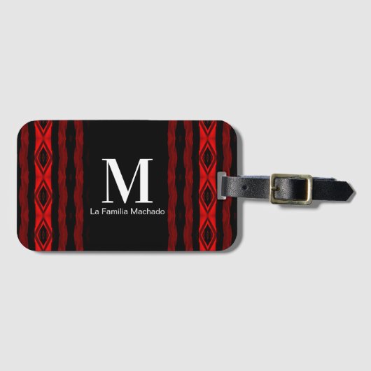 Diamond Pattern Vertical Stripe Red Monogram Bagagelabel (Voorkant (horizontaal))