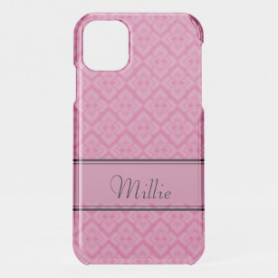 Diamond patterned roze & black name iPhone case
