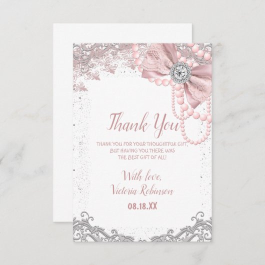Diamond Pearl Blush Pink Girly Elegant Baby shower Bedankkaart (Voorkant / Achterkant)