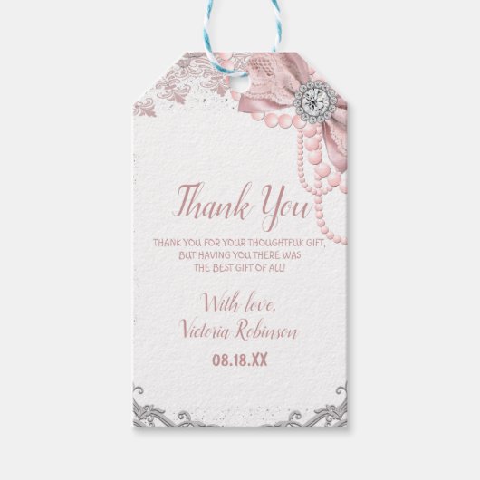 Diamond Pearl Blush Pink Girly Elegant Baby shower Cadeaulabel (Voorkant)